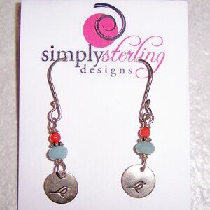 Sterling Silver Robin Bird Earrings with Natural Gemstones NEW